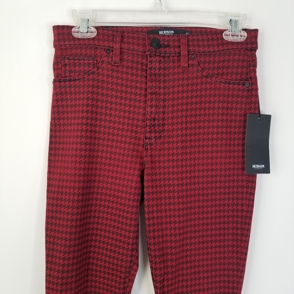 NWT Hudson Barbara High Waist Super Skinny Ankle Jeans Oxblood Houndstooth 27 - Picture 8 of 14